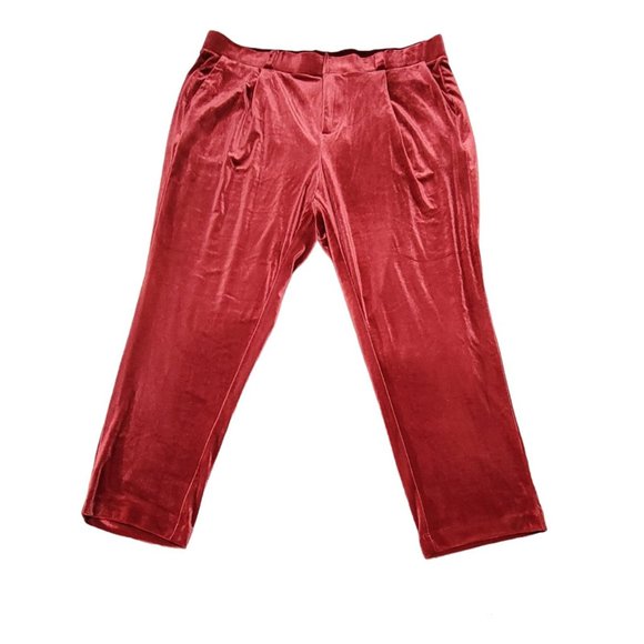 Torrid Womens Red Relaxed Taper Velvet High Rise Pants Flat Front Size 18‎ NWT - Picture 1 of 13